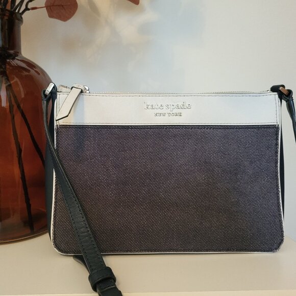 Kate Spade Cameron Denim Blue/White Color Block Crossbody - Picture 1 of 7